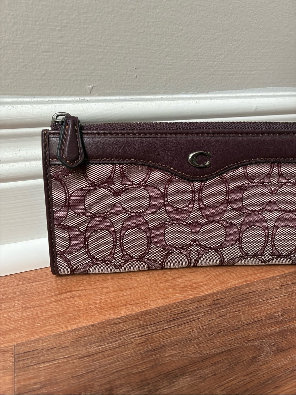 Coach L Zip Wallet In Signature Jacquard and Leather, Like New, 34790 - Picture 13 of 16